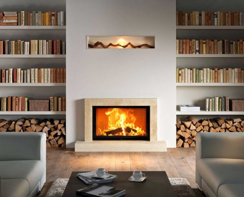 Flacher Kamin 53/88 mit Bücherregal